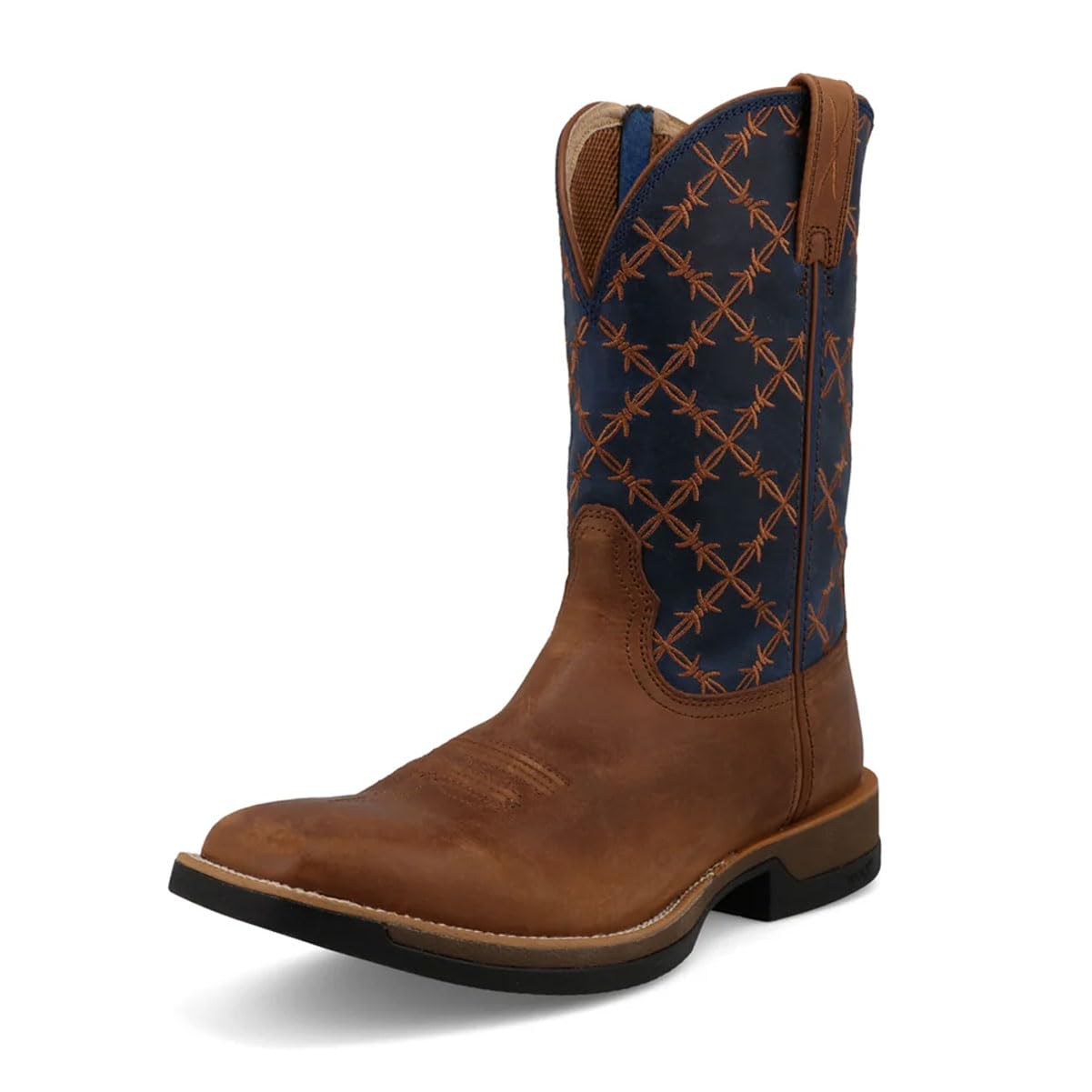 Twisted X Men's 11" Tech X Boot, Wide Square Toe with CellStretch and Tech X, Saddle &amp; True Blue, 13 EE