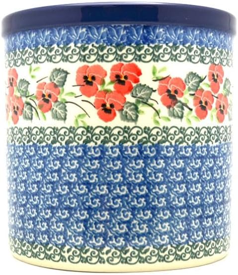 Polish Pottery Utensil Holder - Red Pansy