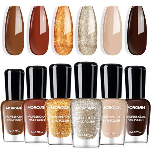 Morovan Fall Nail Polish Set: Dark Brown Burnt Orange Chocolate Mocha Mousse Coffee 2025 Fingernail...