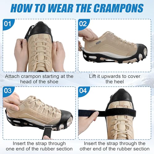 Ice Cleats Snow Walk Traction Cleats Crampon for Walking on Snow and Ice Upgrade 28 Studs Non-Slip Overshoe Rubber Anti Slip Crampons Slip-on Stretch Footwear
