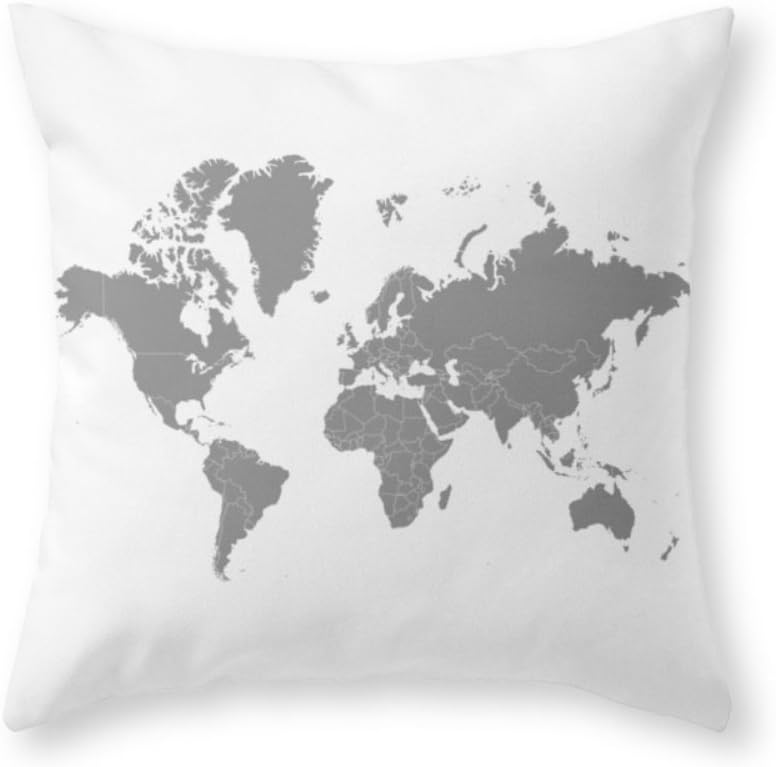 Sea Girl Soft Minimalist World Map Gray On White Background Throw Pillow Indoor Cover Pillow Case For Your Home(18in x 18in)