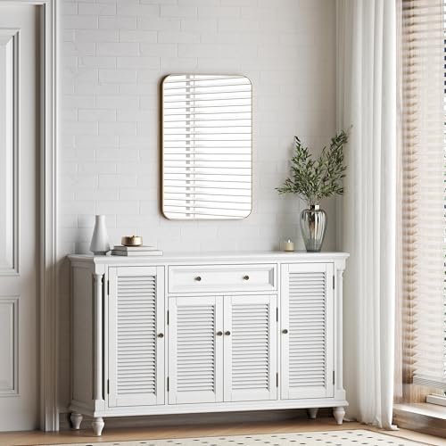 URnicehome 16x20 Inch Gold Tempered Glass Rectangle Mirror,Bathroom Mirror for Wall,Metal Decor Frame Anti-Rust Matte Vanity Mirror (Horizontal/Vertical)