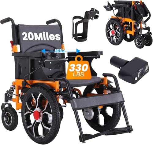 32KM Silla de Ruedas Eléctrica Plegable hasta 150KG con asiento de 50cm de ancho, Sillas de Ruedas Eléctricas Ligeras Silla de Ruedas de Viaje, Silla de Ruedas Eléctrica Eléctrica Todo Terreno