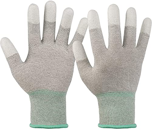 Supreme-ESD Gloves Anti Static Carbon Fiber PU Fingertip Coated Non-Slip Gloves for PCB Assembly & Lab Works (Grey Blue) 5 Pairs