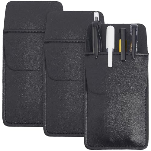CALFOVERA Protector de Bolsillo de Piel Sintética para Hombre Y Mujer, Funda de Piel de Vaca para Bolígrafos, Multiusos, Organizador de Herramientas Resistente para Enfermeras, Profesores (Negro)