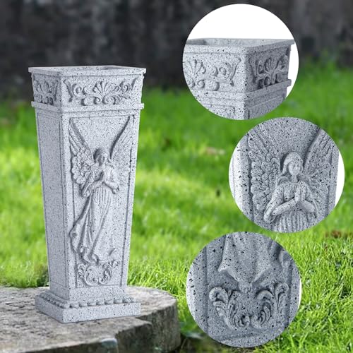 Cemetery Flowers Vase with Spike, Memorial Grave Vase Resin Flowers Holder for Headstone, Grave, Cemetery, Garden, Lawn, Yard Decorations (1Pc, Grey) image 1