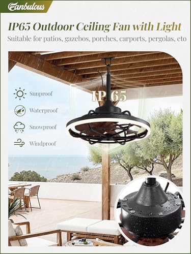 Image of Fanbulous 20 inch Outdoor Ceiling Fan with Light, Waterproof Caged Gazebo Fan