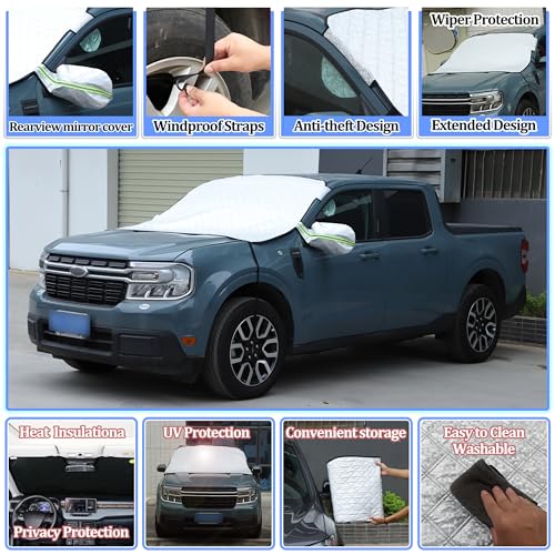 Image of Windshield Snow Cover Compatible with Ford Maverick 2022-2024, Car Snow Cover, Front Windshield Sunshade, Exterior Windscreen Sun Shade, UV-Rays Sun Ice Snow Frost Protector, 4-Layer Windshield Cover