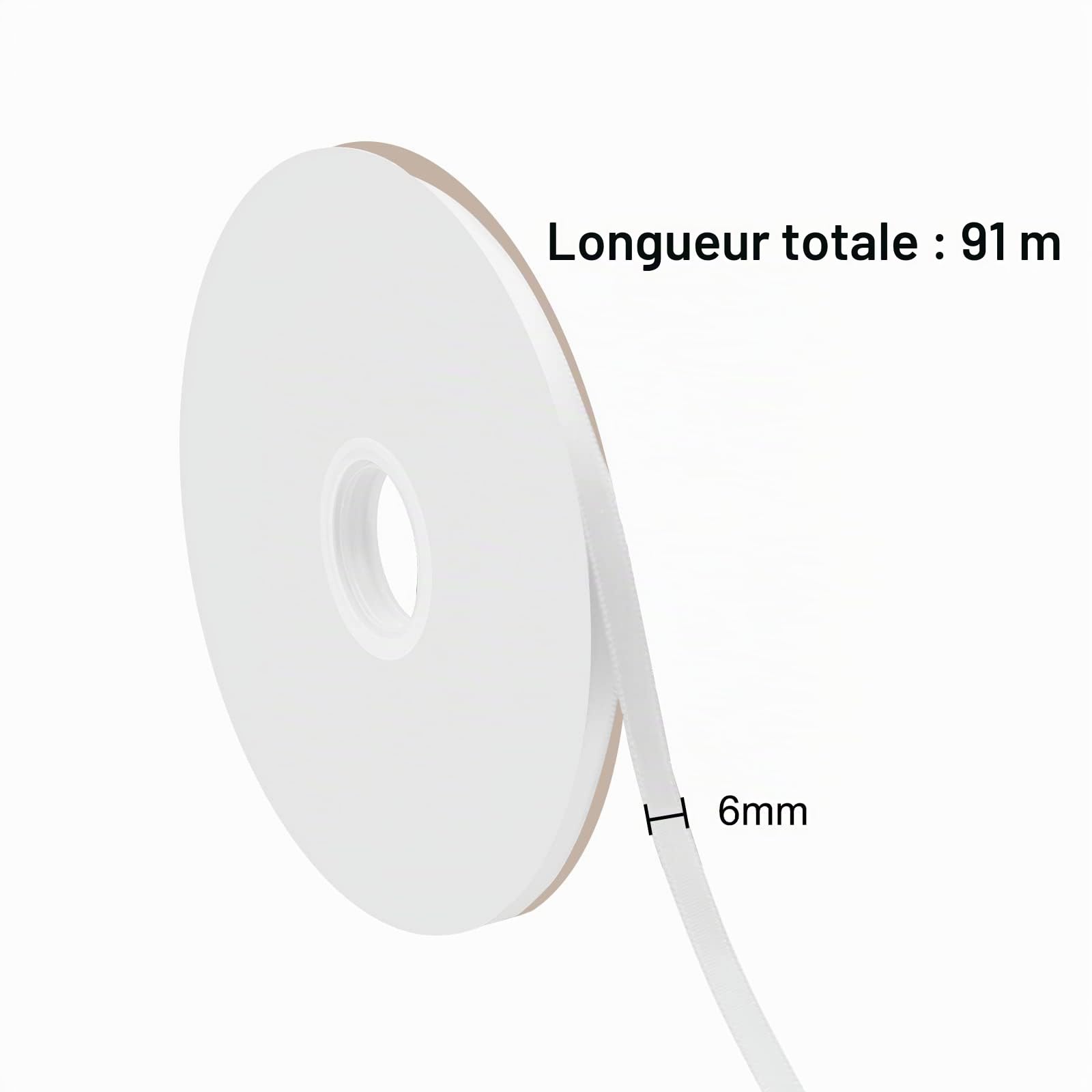 Ruban de satin 6 mm x 91 m - Ruban cadeau en tissu - Ruban décoratif blanc pour Noël et mariage