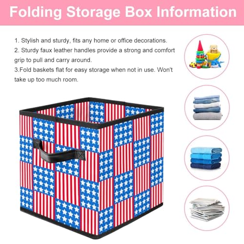 Boîte de rangement pliable en tissu cube à rayures et étoiles - 4