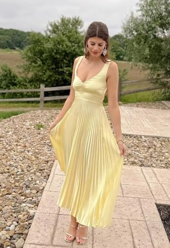 Pleated Bridesmaid Dresses for Women Satin V Neck Long A Line Formal Gowns IMC0933
