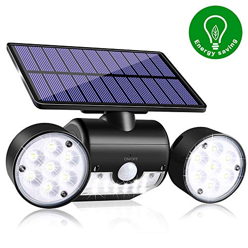 JosMega Solar Motion Sensor Lights Outdoor, IP65 Waterproof 360° Rotatable, Solar Powered Security Wall Lights with 30 LED Solar Flood Lights Outdoor Dual Head Spotlights, Outside spot Light 1 Pack