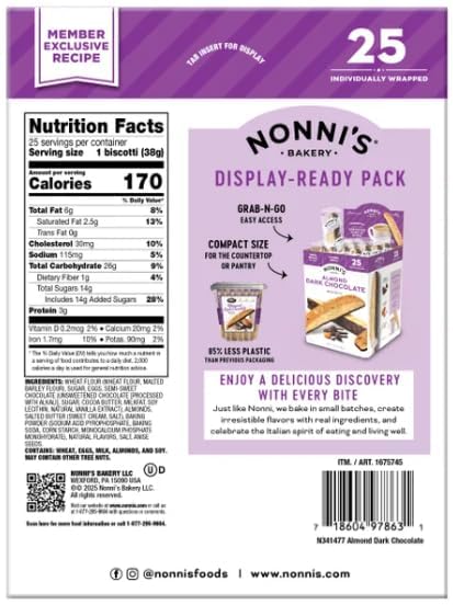 Elesbao 22 Biscotti, Almond Dark Chocolate, 25 ct