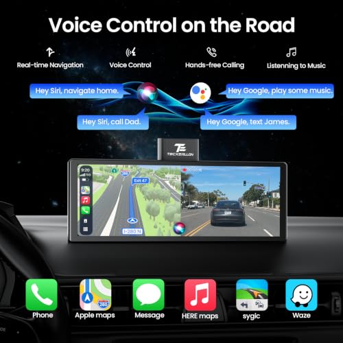 Image of TECXERLLON 10.3 inch Portable CarPlay Screen for Car with Rotatable 4K Dash Cam