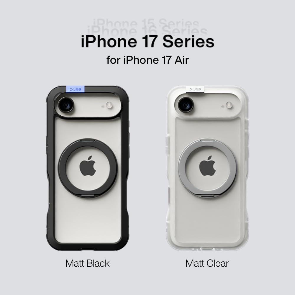 PLES Arche Ring Stand, Compatible with iPhone 17 Series, 360 Degree, Non-Yellowing, Anti-Fingerprint, Shockproof, Bumper, Kickstand (Matt Clear, iPhone Air)