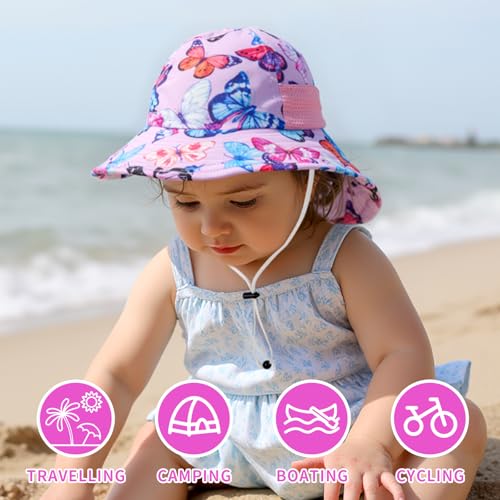 Image of Toddler Baby Sun Hat Kids Summer Beach Essentials Adjustable Beach Hats with Bucket Wide Brim for Boys Girls Age 0-14 Years