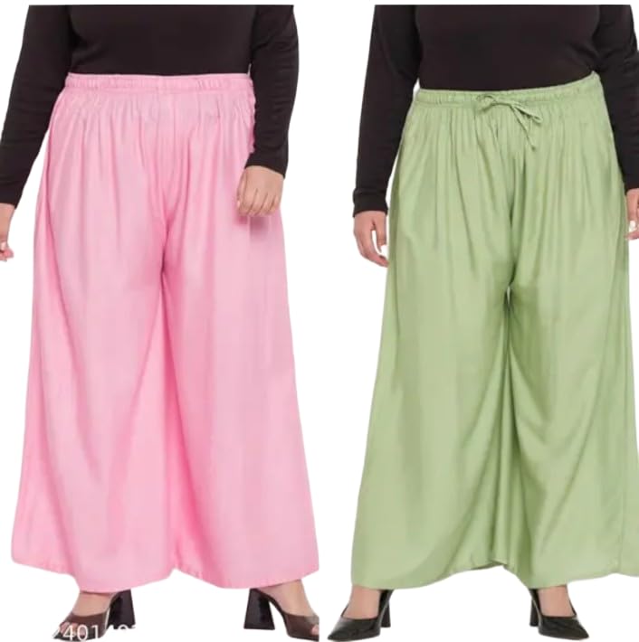 Image of Women's Jumbo Combo Palazzo | Extra Wide Leg Flared Ethnic Trousers | Pack of High Waist Relaxed Fit Palazzos for Women | Stylish Plain Solid Color Bottom Wear for Kurti & Tops | Jumbo Value Pack