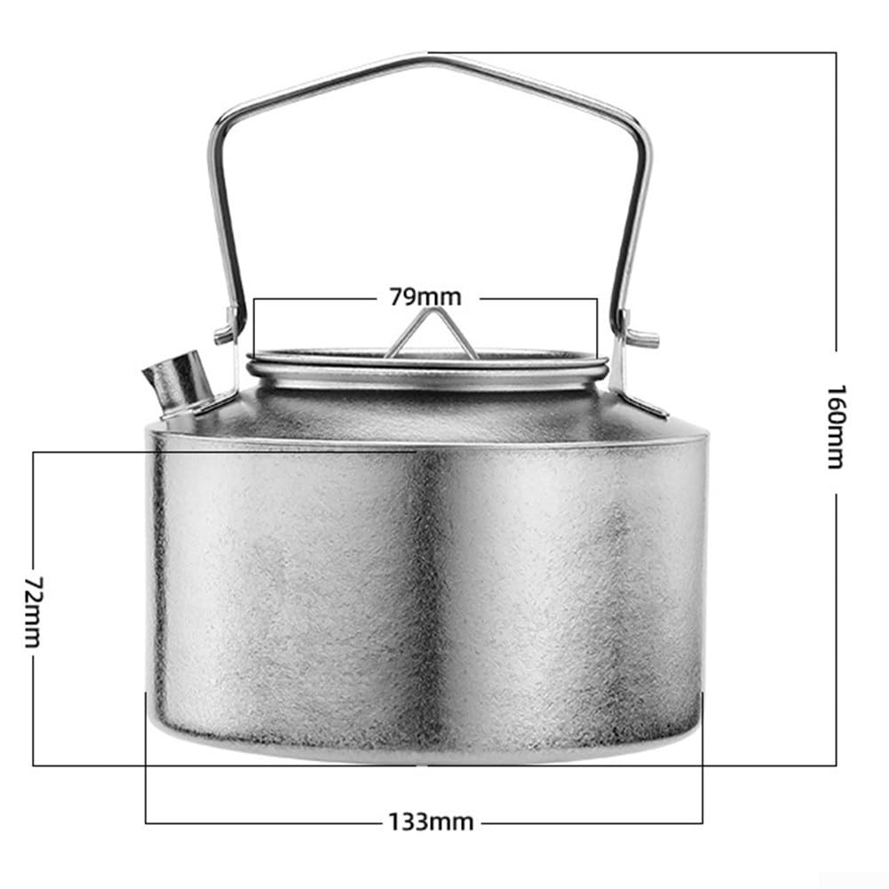 Bouilloire légère en titane pur 980 ml avec poignée pliable pour une utilisation facile en extérieur (style fleur de glace)