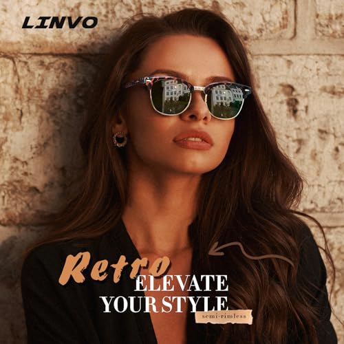 Image of LINVO丨Half Rim High-end Branded and Stylish Sunglasses丨Polarized and 100% UV Protected 丨Men & Women丨Medium丨Riding & Driving