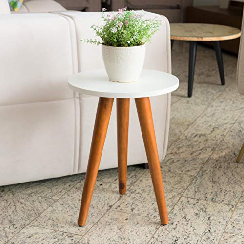 Mesinha De Canto Redonda 35x45 Pé Palito Mdf Branca