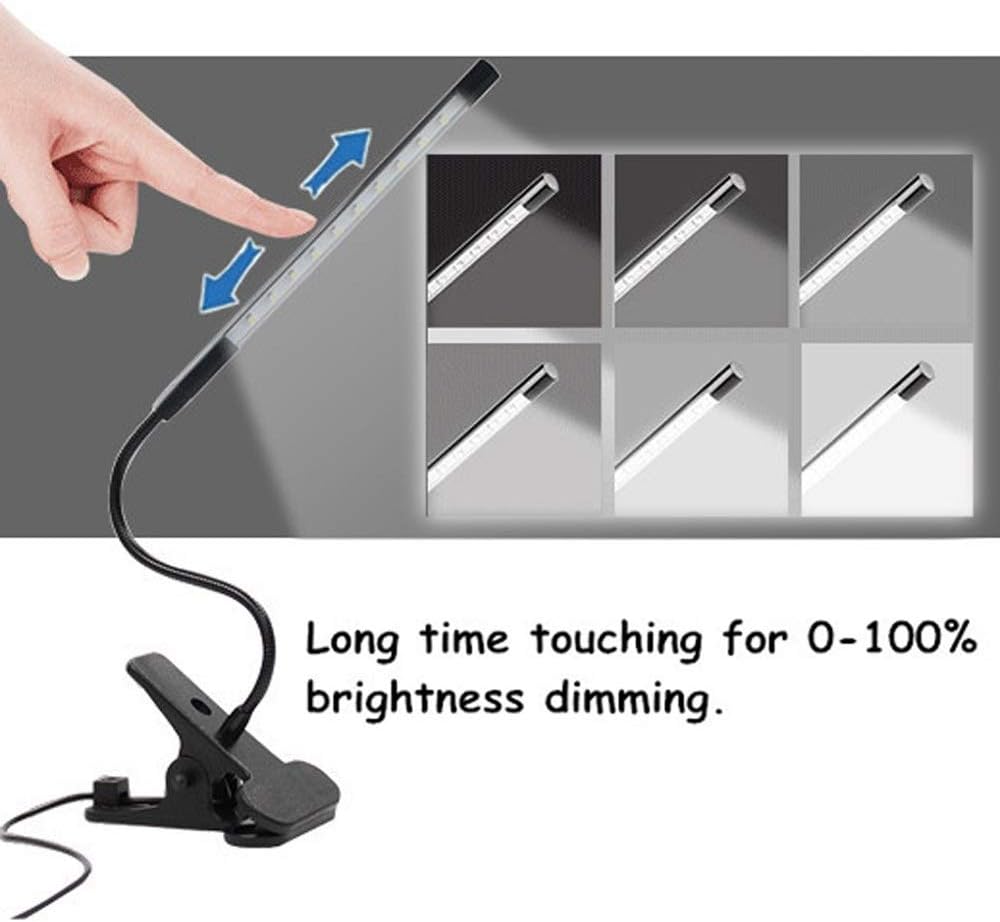 Small Black Table lamp USB Smart LED Touch Dimmable Flexible USB Eye-Care Reading Light Adjustable LED Solid Clip Laptop Bedroom Desk Study Lamp (Color : White) (Black)