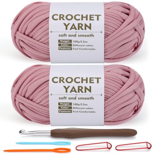 Image of SHWAKK 2 Pack T-Shirt Yarn,Gray Pink Crochet Yarn for Knitting & Crochet