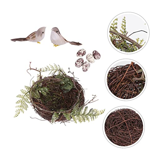 Image of 1Set Rattan Bird Nest Decoration with Artificial Birds and Eggs Decorative Home Craft Ornament for Garden Patio and Spring Decor