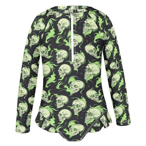 Skull Fire Girls Long Sleeve Rashguard Swimsuit UV Protection One-Piece Swimwear Bathing Suit B04044312