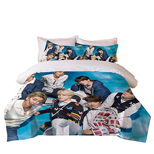 DZZQQ BTS Juego de Ropa de Cama,para Cama 150,Celebridad Coreana Juego de Funda Nórdica 220x240cm 3D Foto de Grupo de Chicos BTS - Azul Juego de...