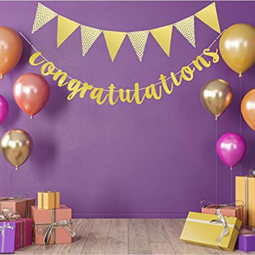 Graduation Balloons and Banners Triangle Flag Gold Congratulations Graduation Banner for Office Work Party Graduation Decorations Wedding Party Supplies - Image 2