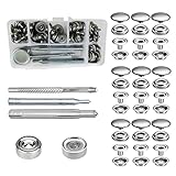 ジャンパーホック 18セット 15mm ステンレス鋼 4種類 メタルボタン ツール付き レザークラフト 工具 ファスナー 手作 ジャケットアクセサリー/財布/キーケース リベットクラフト生地の服 縫製用 収納ケース付き（シルバー）