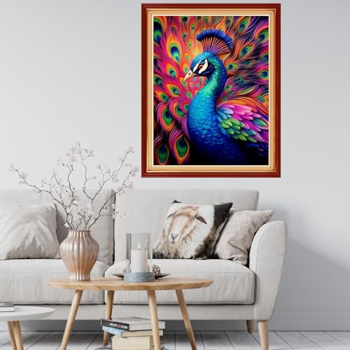 Image of Findvoor Stamped Cross Stitch Kits for Beginner Embroidery Kits for Beginners Adults DIY 11CT Cross Stitch Patterns Needlepoint Kits Crossstitching Kits-Colorful Peacock 16x20 inch