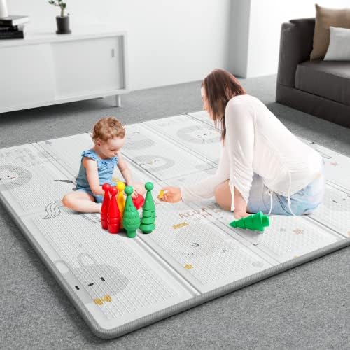 ZEEBABA Unicorns Play Mat, 59"x59" Foldable & Reversable Large Play Mat, 0.4" Thick Waterproof Foam Mat, Baby Activity Tummy Time Mat, Non-Toxic Foam Play Mat for Babies and Toddlers