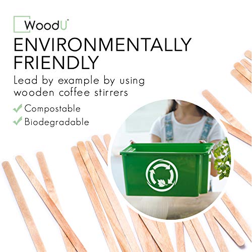 Woodu Disposable Coffee Stir Sticks 5.5”- Sturdy Round End Compostable And Biodegradable Brich Wood Stirrers For Tea, Juice, Cocktail- 100% Ecofriendly #TOP2