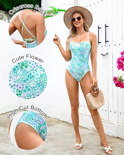 Image of Jolefille Womens One Piece Swimsuit Tummy Control Modest Bathing Suit Teen Girls Swim Suit Cute Floral Swimwear