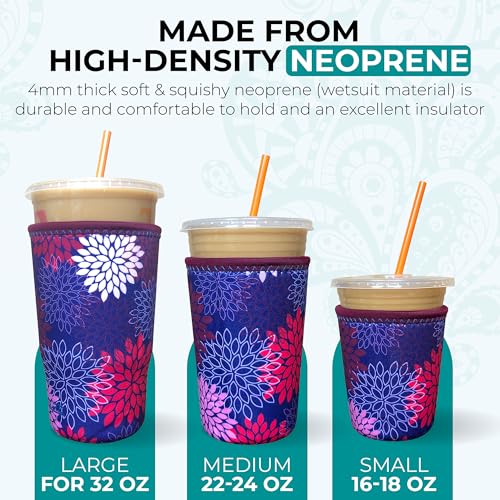 Image of Iced Coffee Sleeve, Insulated Neoprene Cup Sleeve, Fits a 32 Oz. Coffee Cup, Washable and Reusable, Iced Coffee Accessories, Large Seawater