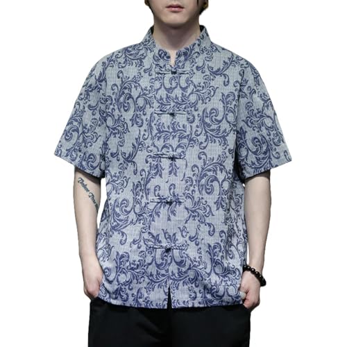 Chemise été homme coton lin respirante style chinois rétro à manches courtes anti-chaleur
