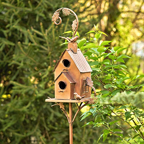 Zaer Ltd. Copper Colored Multi-Birdhouse Stakes, Room For 2 Bird Families In Each (Classic Home) #TOP2