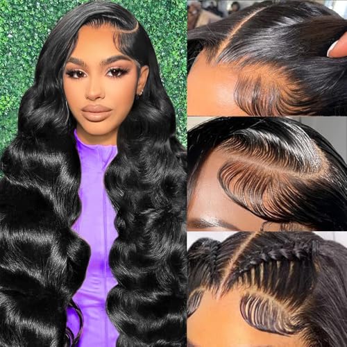 Uveous 13x4 Body Wave Lace Front Wigs Human Hair Pre Plucked 180 Density HD Transparent Lace Frontal Wigs Human Hair for Women Glueless Wigs Human Hair with Baby Hair 26Inch