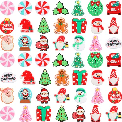 VioraWhite 48 Pcs Christmas Silicone Focal Beads for Beaded Pens Christmas Silicone Beads Charm Keychain Lanyard Kit for Beadable Items Keychains Bracelet Necklace DIY Jewelry Making