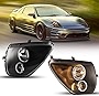 ROXX Headlights Assembly for 2000 2001 2002 2003 2004 2005 Mitsubishi Eclipse, Halo Projector Head Lights with Dual Beam, Clear lens, Driver & Passenger Side (Black Middle Board+ Clear Lens)