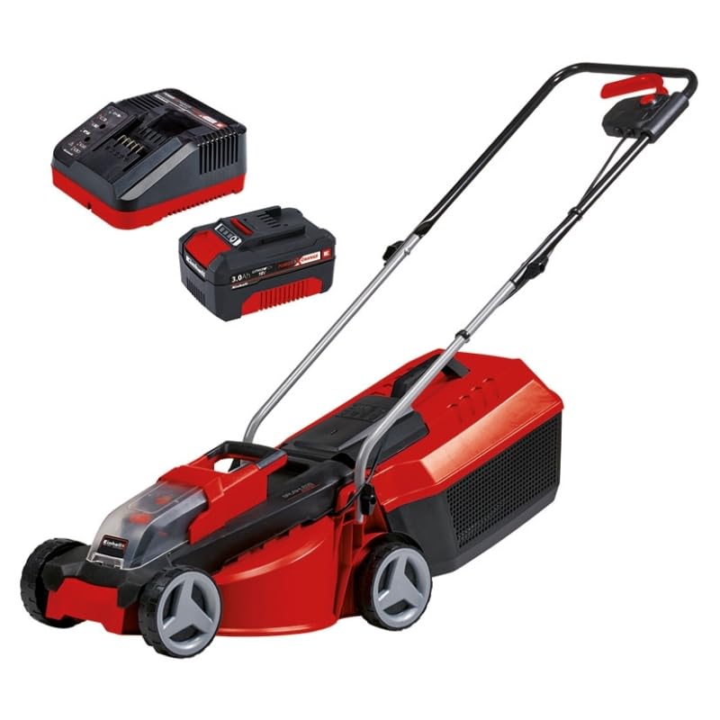 Einhell Akumulatorowa kosiarka GE-cm 18/30-1 Li BL (1 x 3,0 Ah) Power X-Change (18 V, szerokość cięcia 30 cm, do 175 m², bezszczotkowa, kosz na trawę 27 l, wysokość koszenia 30-65 mm, w zestawie