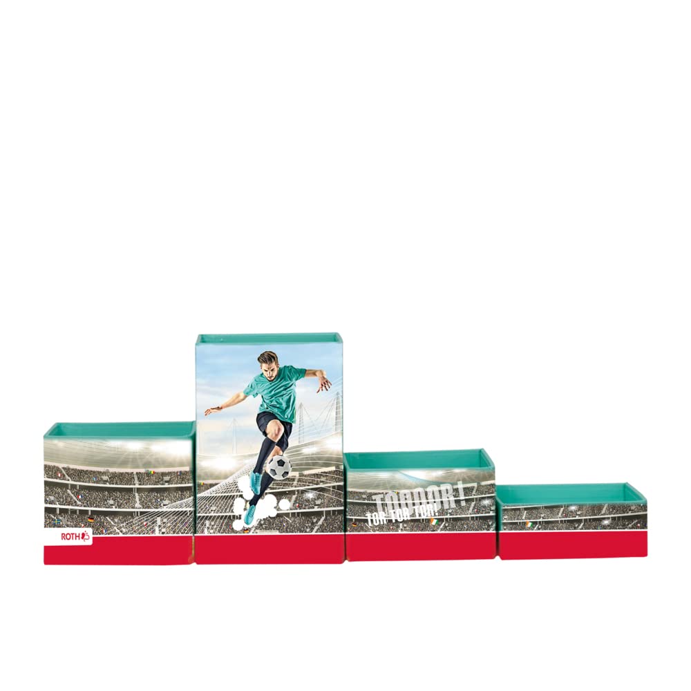 ROTH Juego de portalápices – Estrella de fútbol, portalápices con 4 cajas plegables de cartón, organizador de escritorio para niños