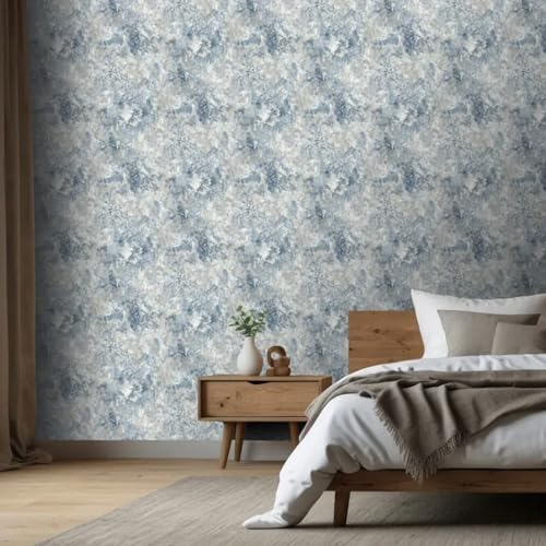 SOPHIE LAURENCE Blue Stone Effect Wallpaper Rustic Textured Metallic Shimmer Feature Wall Lounge Industrial Urban 10M roll Paste The Paper