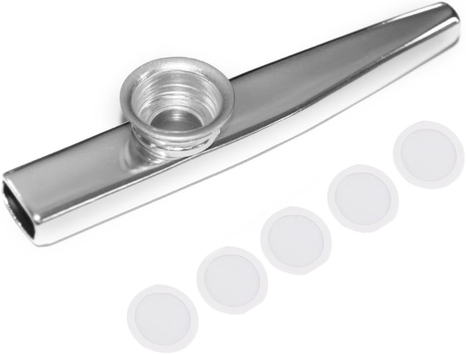Street27® Aluminium Alloy Metal Kazoos with 5pcs Flute Diaphragm Mouth Kazoos Lightweight Portable for Kids Childrens Beginners Music Lovers Gift - Woodwind Flute Musical Instrument - Silver