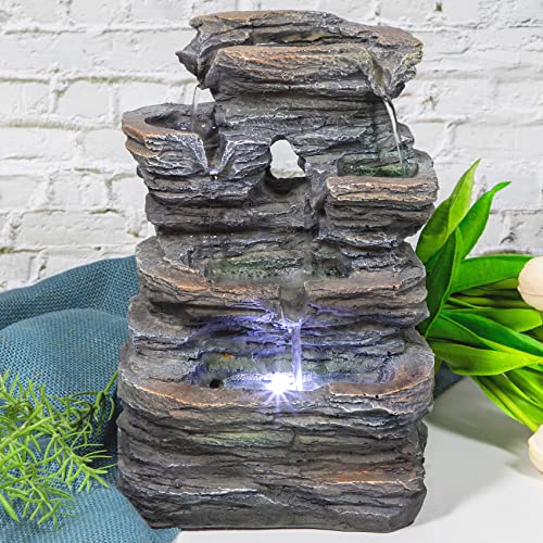 Ferrisland 5-Tier Cascading Tabletop Fountain With Led Lights - Indoor Water Fountain Decor Tabletop Small Relaxation Waterfall Feature #TOP1