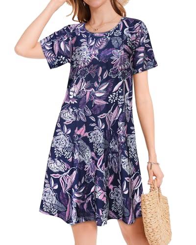 Image of JOLIGAL Summer Dresses for Women Casual Short Sleeve Sundress Scoop Neck Beach T Shirt Dress with Pockets 2026