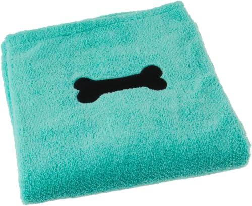 Image of Bone Dry Pet Grooming Towel Collection Absorbent Microfiber X-Large, 41x23.5, Embroidered Green (Pack of 12)