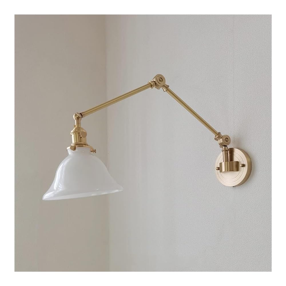 ASerZenith Led Wall Sconce, Swing Arm Copper Wall Lamp With Wire And Switch Vanity Light Folding Wall Mount Lamp(B)