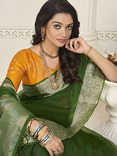 Image of AKHILAM Women's Organza Woven Zari Border Designer Saree With Unstitched Blouse Piece (ZOYA5410 PL Parent)